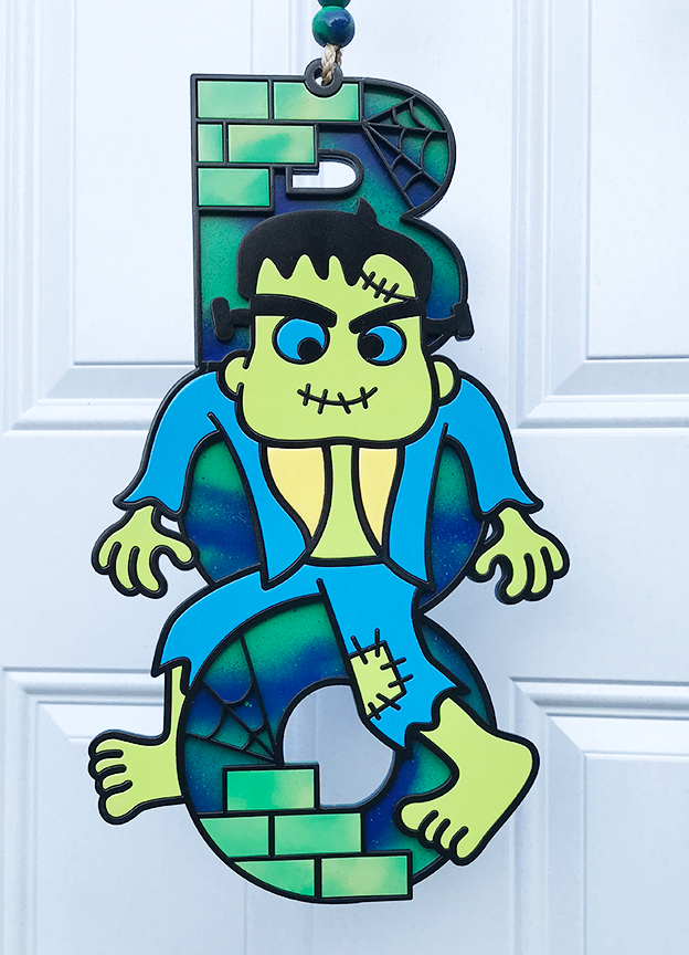 Halloween Sign: Boo Frankenstein – Blue and Green Swirl