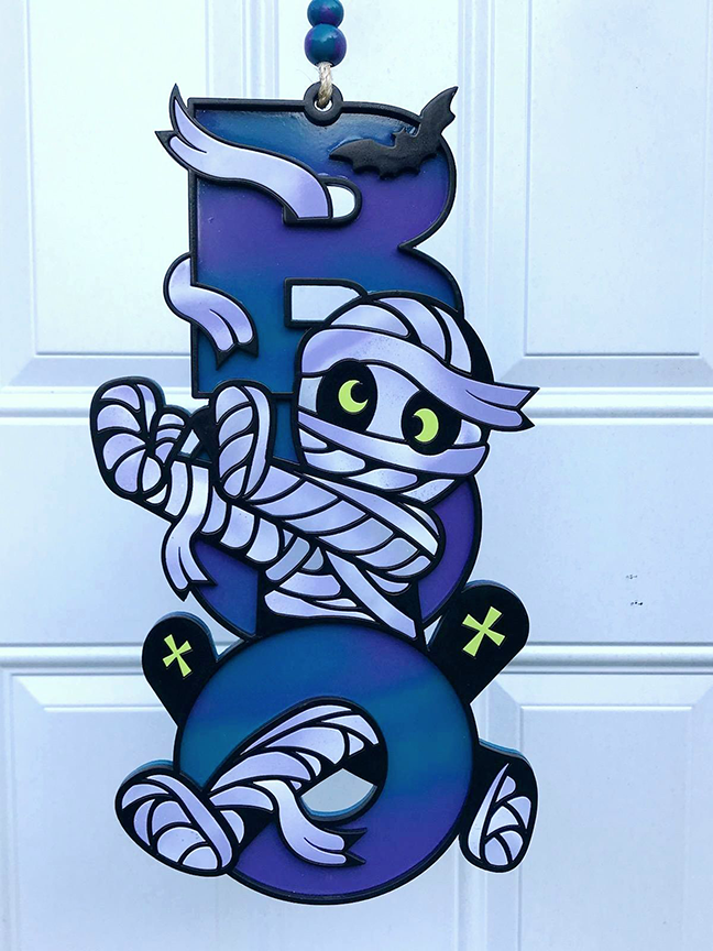 Halloween Sign: Boo Mummy – Purple and Teal Swirl
