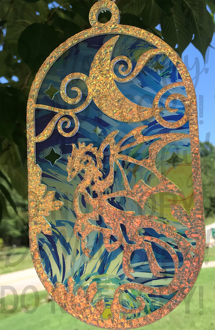 Suncatcher: Dragon - Double Textured Iridescent