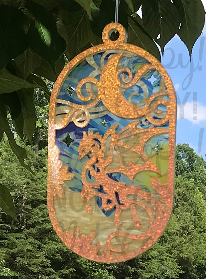 Suncatcher: Dragon - Textured Iridescent over Yellow Pearl