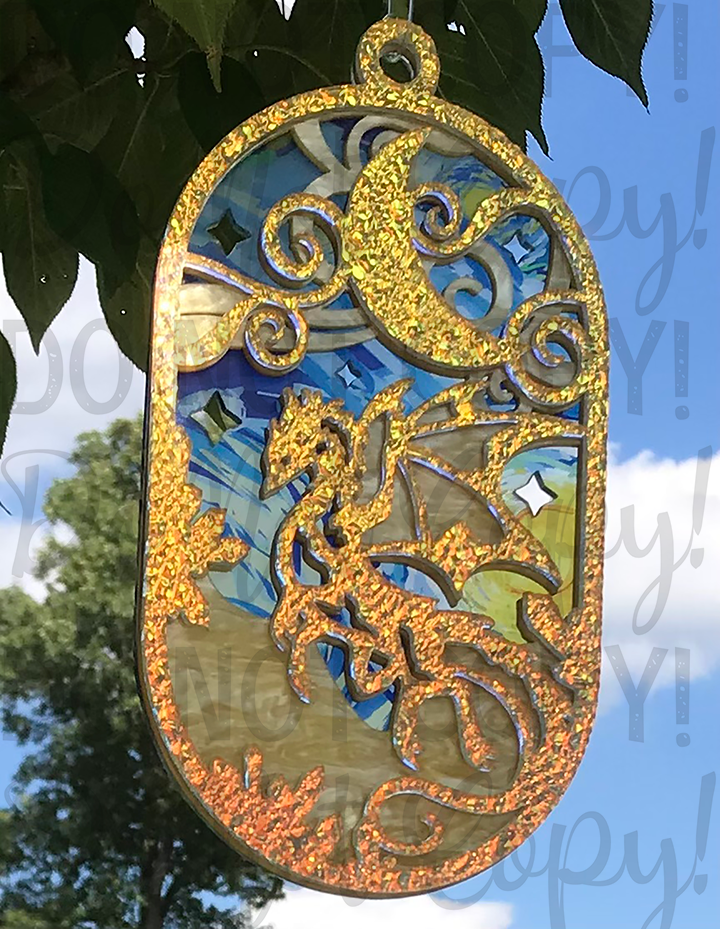Suncatcher: Dragon - Textured Iridescent over Yellow Pearl