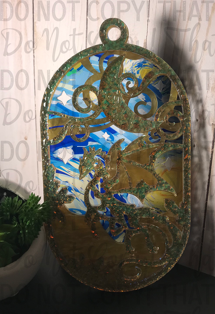 Suncatcher: Dragon - Textured Iridescent over Yellow Pearl