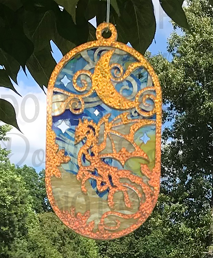 Suncatcher: Dragon - Textured Iridescent over Yellow Pearl