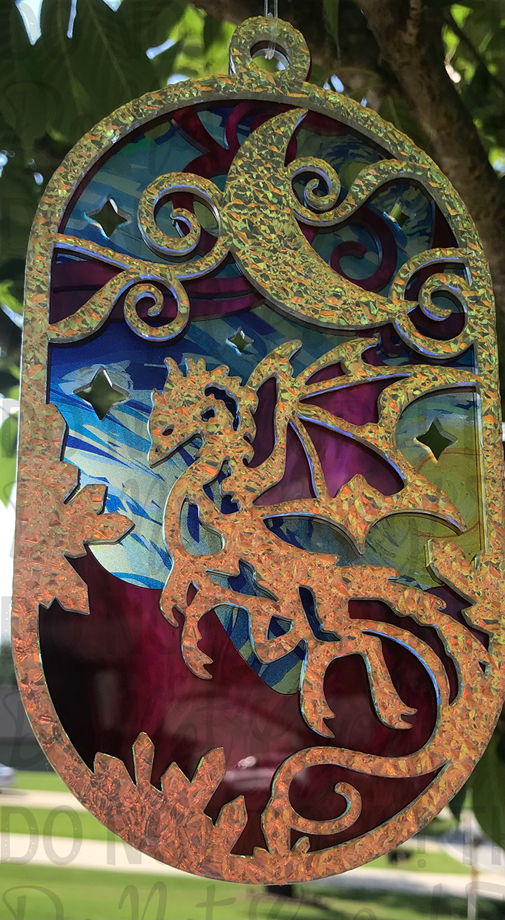 Suncatcher: Dragon - Textured Iridescent over Red Pearl