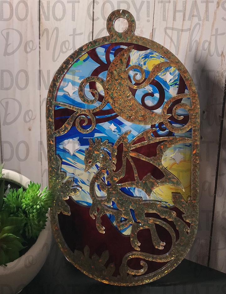 Suncatcher: Dragon - Textured Iridescent over Red Pearl