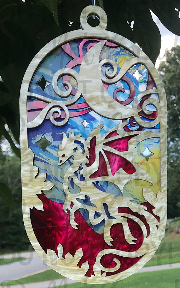 Suncatcher: Dragon - Yellow Pearl over Red Pearl