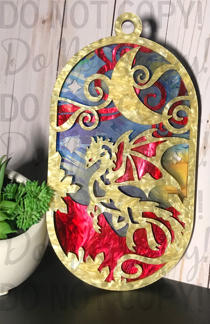 Suncatcher: Dragon - Yellow Pearl over Red Pearl