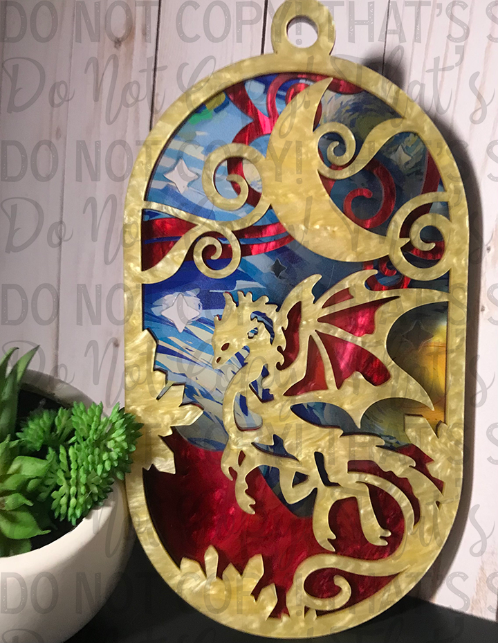 Suncatcher: Dragon - Yellow Pearl over Red Pearl