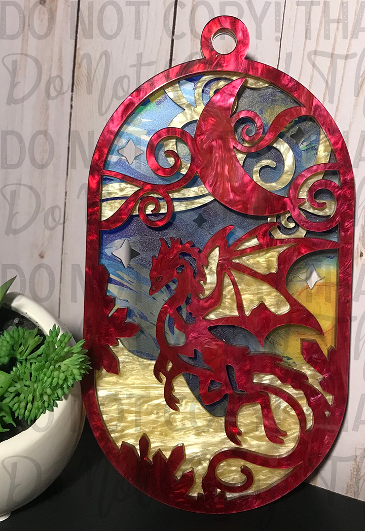 Suncatcher: Dragon - Red Pearl over Yellow Pearl