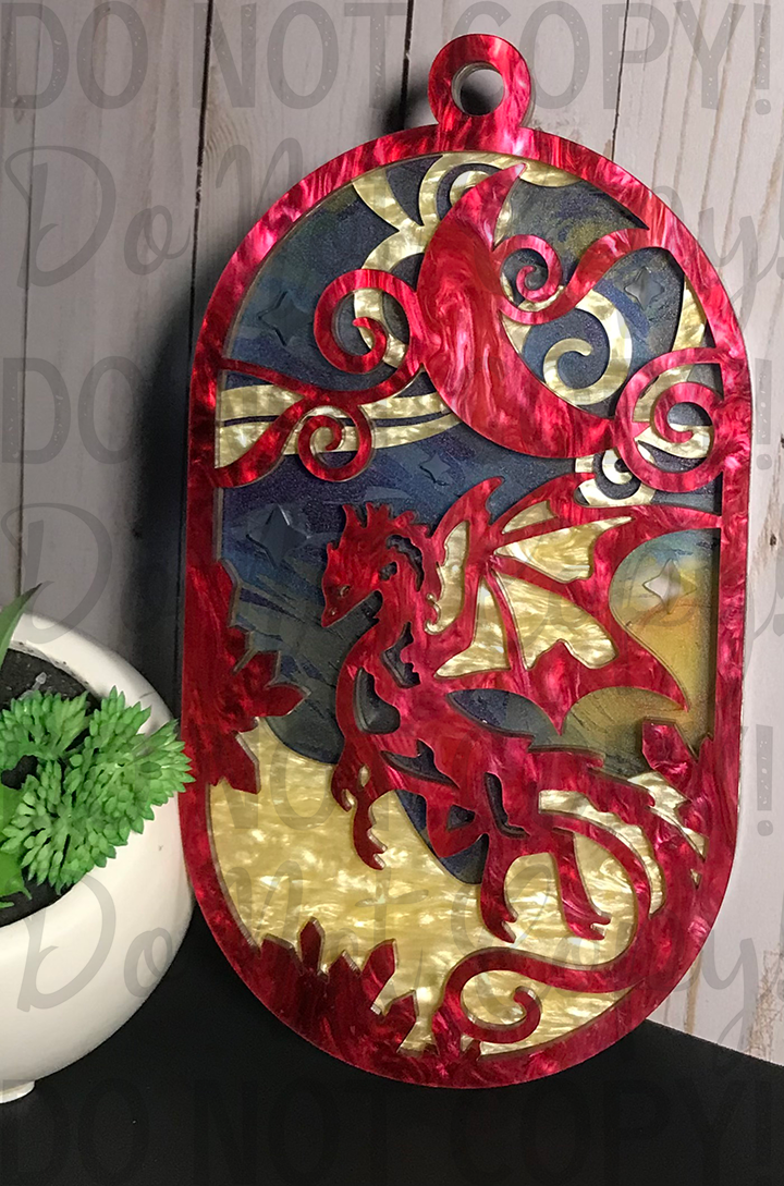 Suncatcher: Dragon - Red Pearl over Yellow Pearl