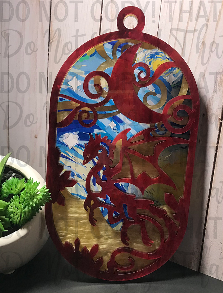 Suncatcher: Dragon - Red Pearl over Yellow Pearl
