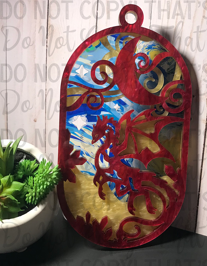 Suncatcher: Dragon - Red Pearl over Yellow Pearl