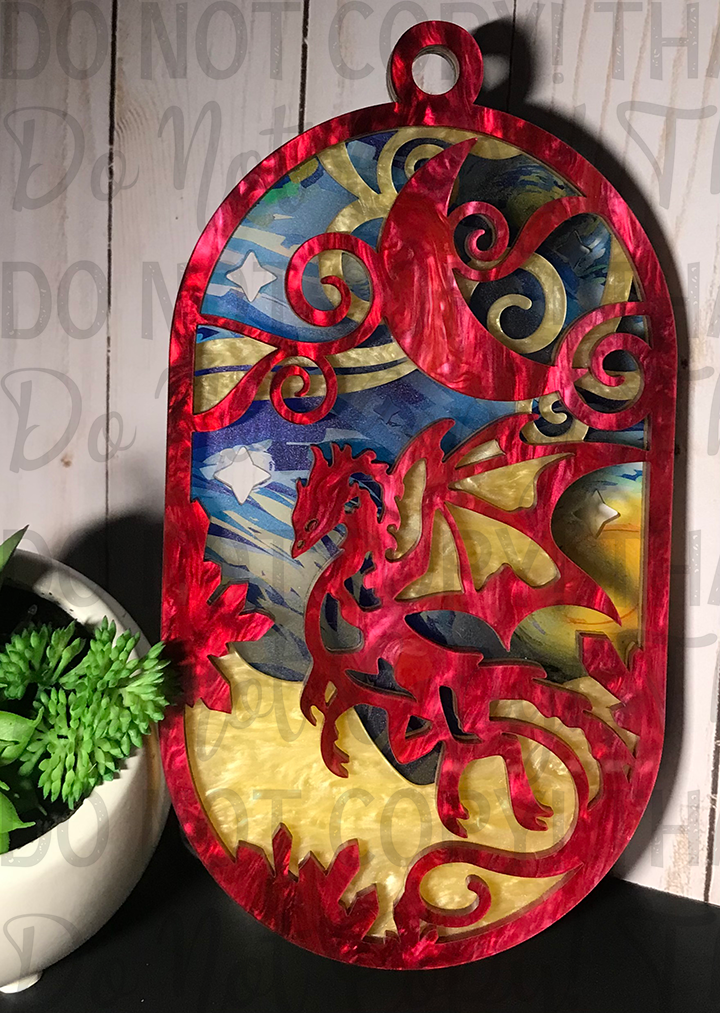 Suncatcher: Dragon - Red Pearl over Yellow Pearl