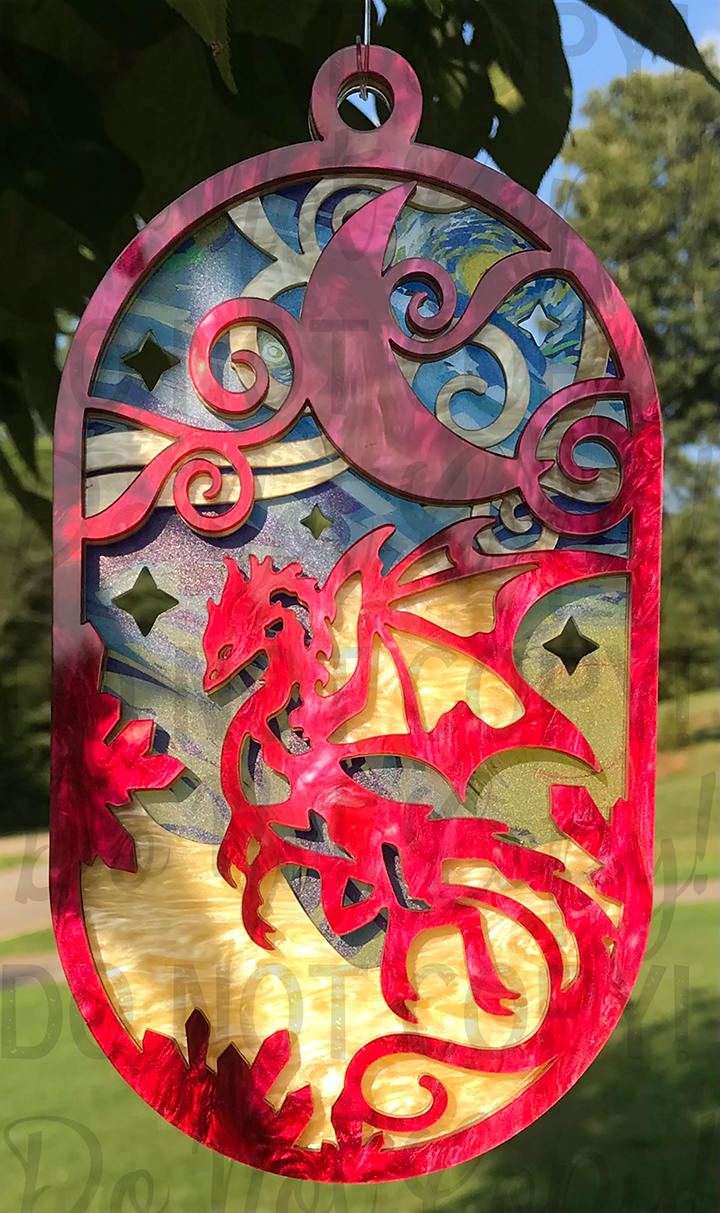 Suncatcher: Dragon - Red Pearl over Yellow Pearl