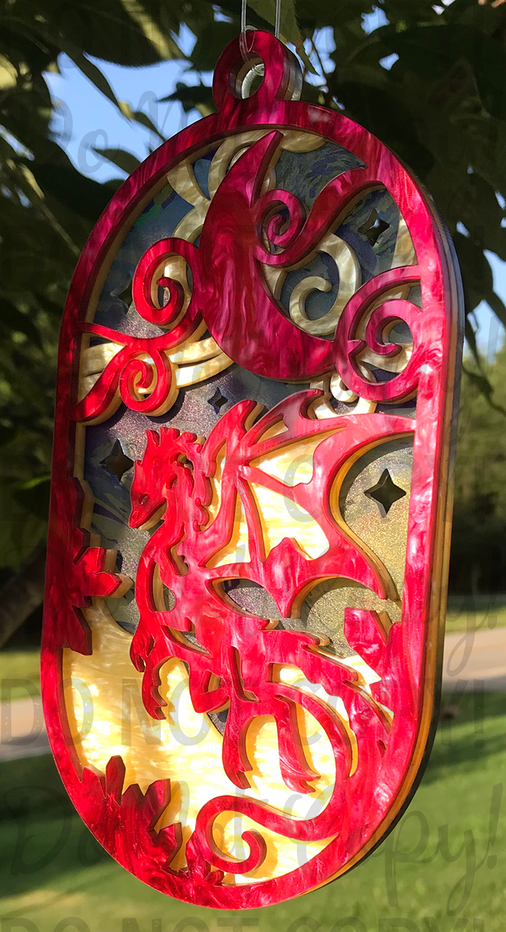 Suncatcher: Dragon - Red Pearl over Yellow Pearl