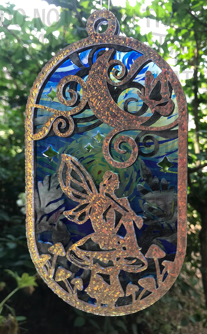 Suncatcher: Fairy - Textured Iridescent over Marbled Glitter Pearl