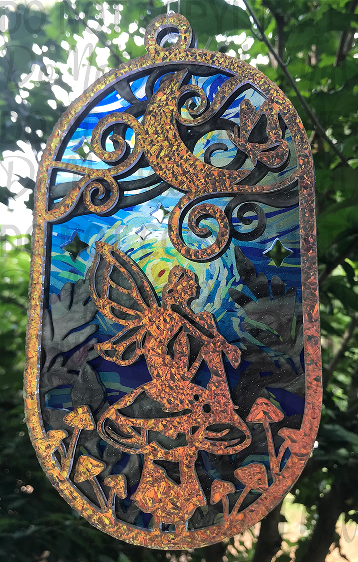Suncatcher: Fairy - Textured Iridescent over Marbled Glitter Pearl