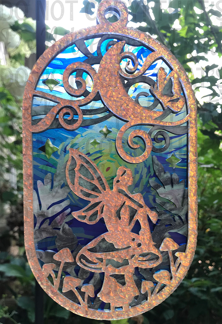 Suncatcher: Fairy - Textured Iridescent over Marbled Glitter Pearl