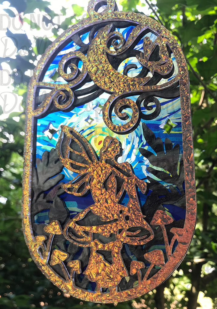 Suncatcher: Fairy - Textured Iridescent over Marbled Glitter Pearl