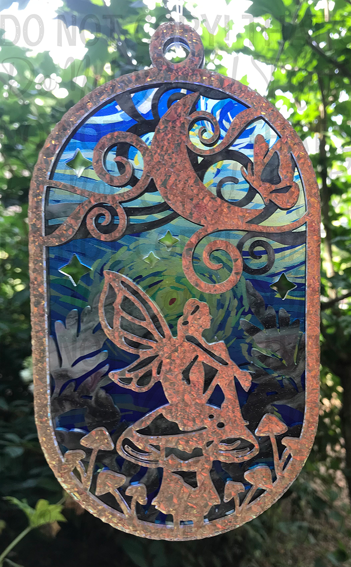Suncatcher: Fairy - Textured Iridescent over Marbled Glitter Pearl