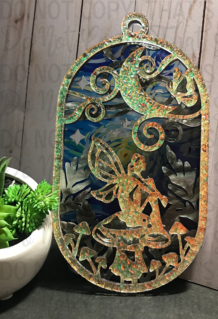 Suncatcher: Fairy - Textured Iridescent over Marbled Glitter Pearl