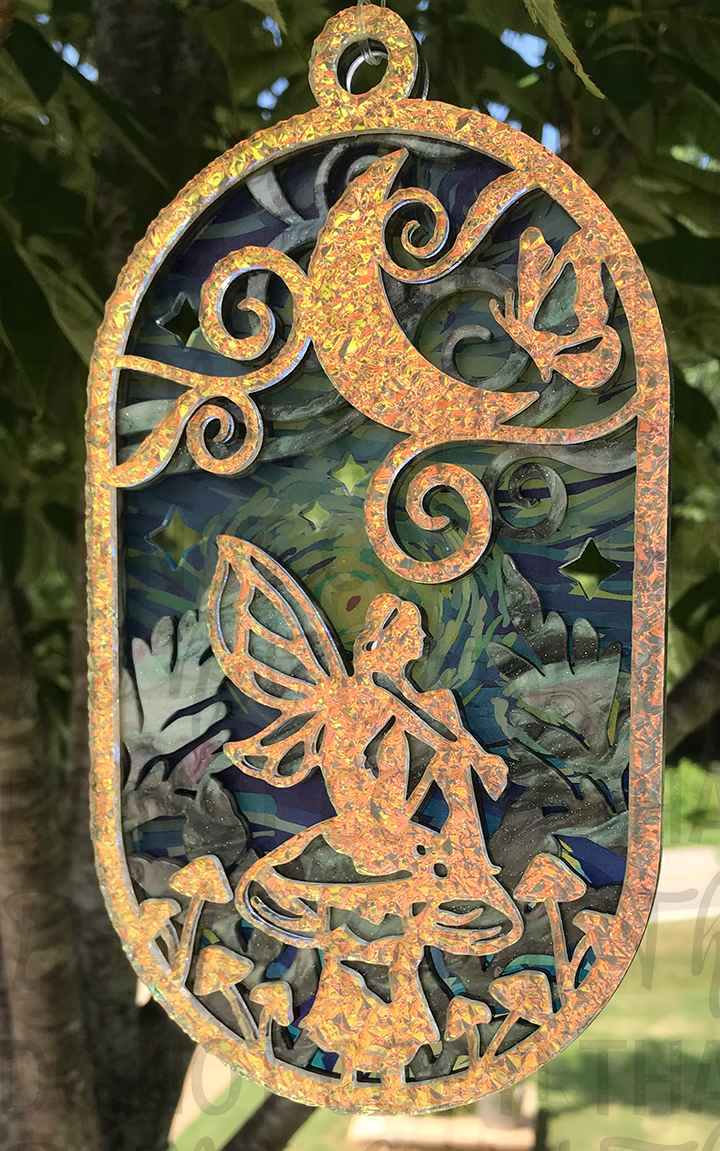 Suncatcher: Fairy - Textured Iridescent over Marbled Glitter Pearl