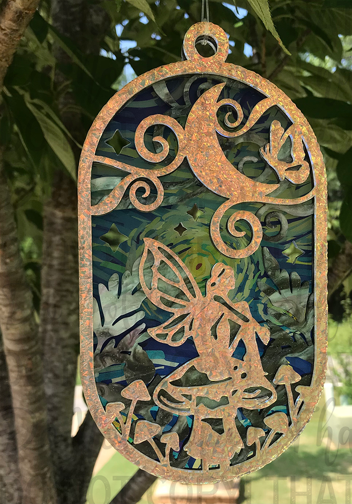 Suncatcher: Fairy - Textured Iridescent over Marbled Glitter Pearl