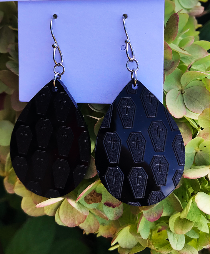 Coffin Earrings: Black on Black