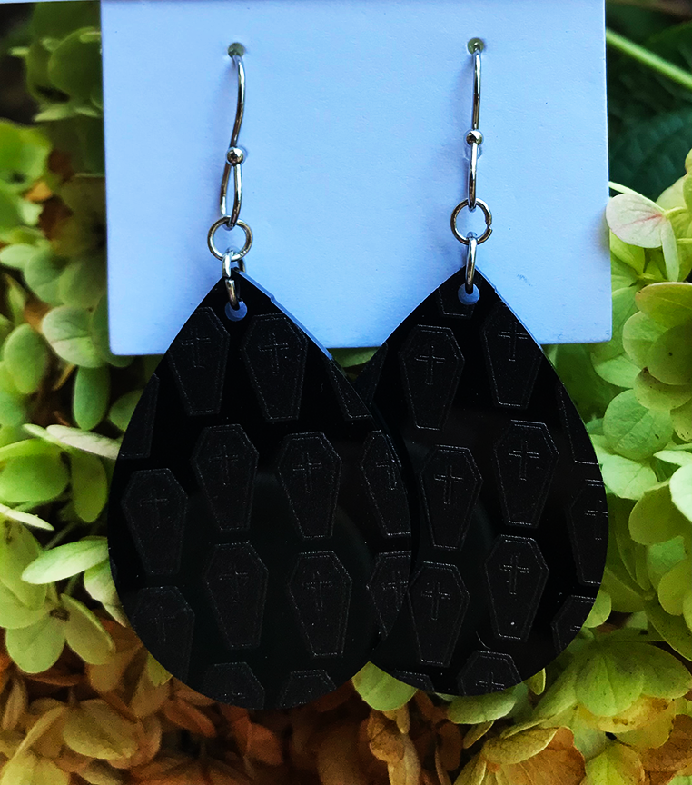 Coffin Earrings: Black on Black