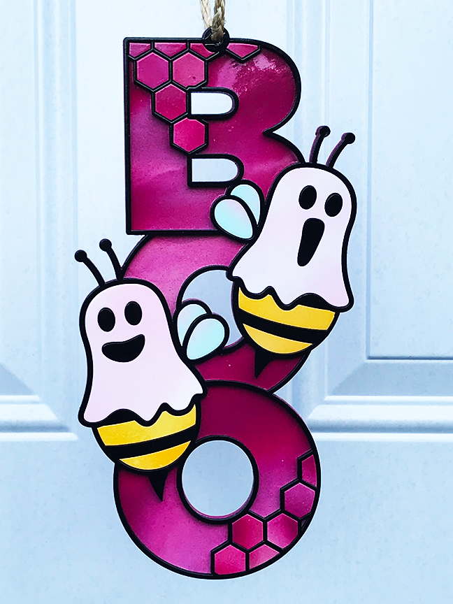 Halloween Sign:  Boo Bee – Magenta Pink Marbled