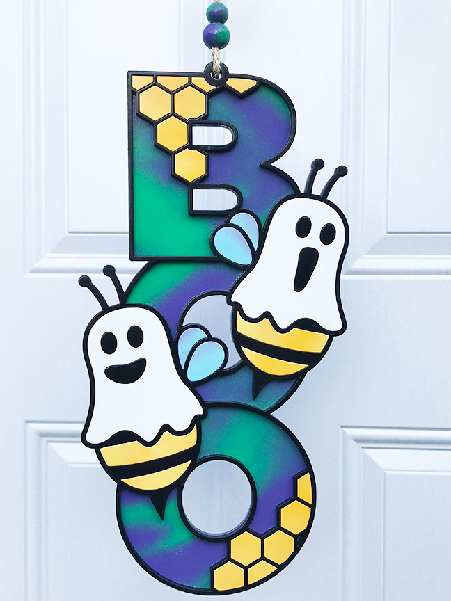 Halloween Sign:  Boo Bee – Purple and Green Swirl