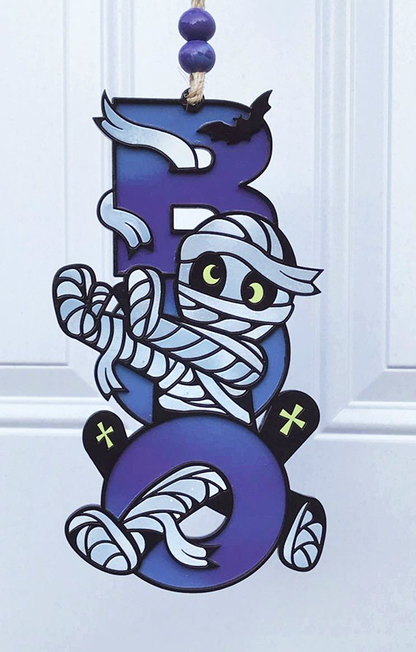 Halloween Sign:  Boo Mummy – Blue and Purple Swirl