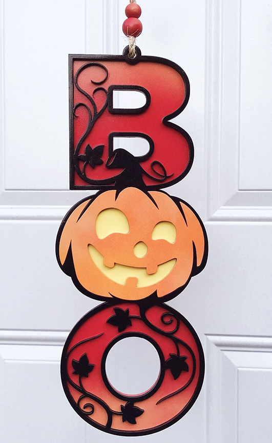 Halloween Sign:  Boo Pumpkin – Red and Orange Sunset Fade