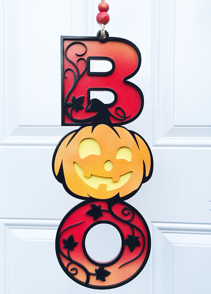 Halloween Sign:  Boo Pumpkin – Red and Orange Sunset Fade