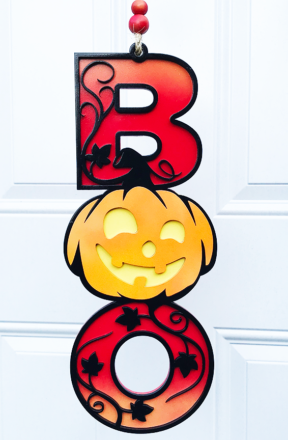 Halloween Sign:  Boo Pumpkin – Red and Orange Sunset Fade