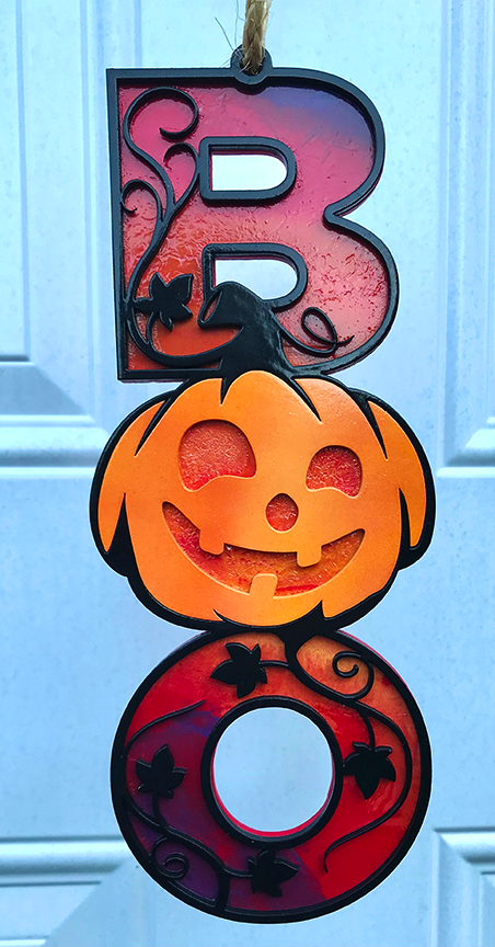 Halloween Sign:  Boo Pumpkin – Red, Orange, and Purple Sunset Fade   ***TEXTURED***