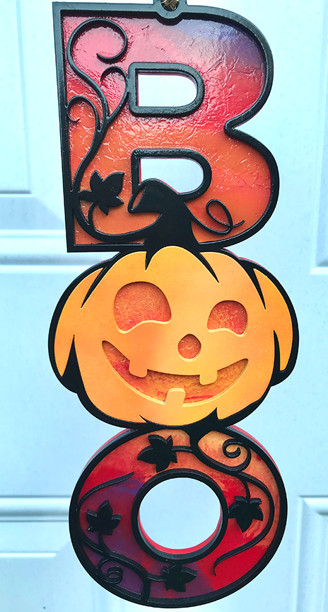 Halloween Sign:  Boo Pumpkin – Red, Orange, and Purple Sunset Fade   ***TEXTURED***