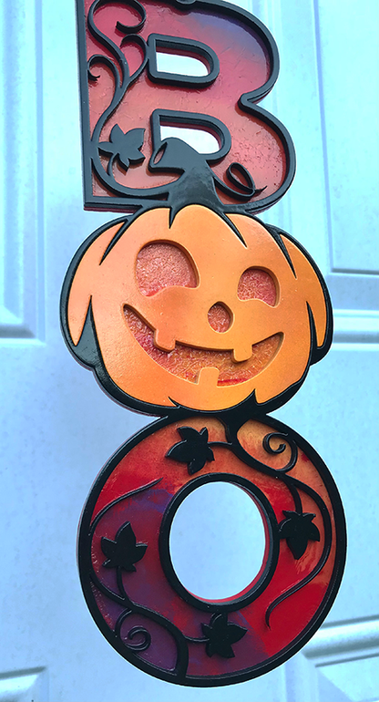 Halloween Sign:  Boo Pumpkin – Red, Orange, and Purple Sunset Fade   ***TEXTURED***