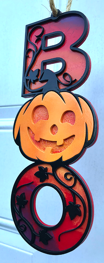 Halloween Sign:  Boo Pumpkin – Red, Orange, and Purple Sunset Fade   ***TEXTURED***