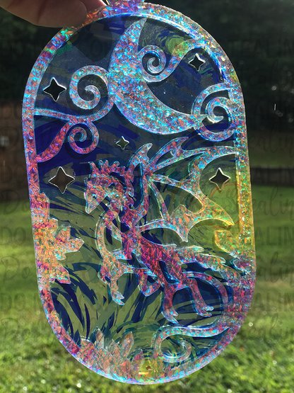 Suncatcher:  Dragon - Double Textured Iridescent