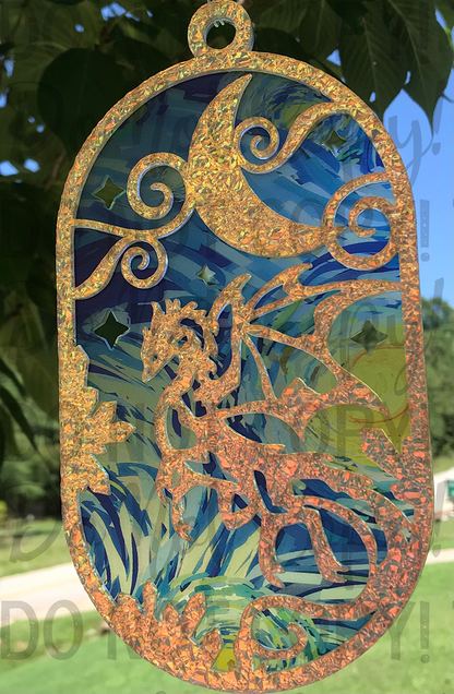 Suncatcher:  Dragon - Double Textured Iridescent