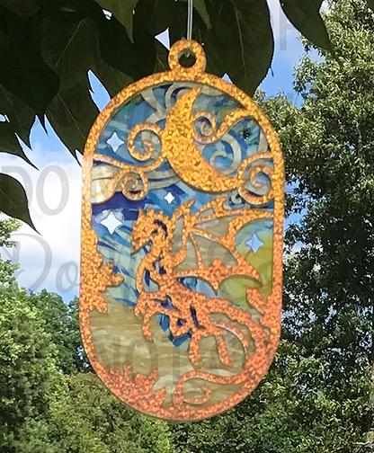 Suncatcher:  Dragon - Textured Iridescent over Yellow Pearl