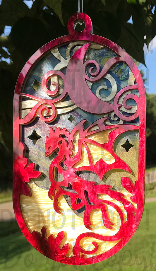 Suncatcher:  Dragon - Red Pearl over Yellow Pearl