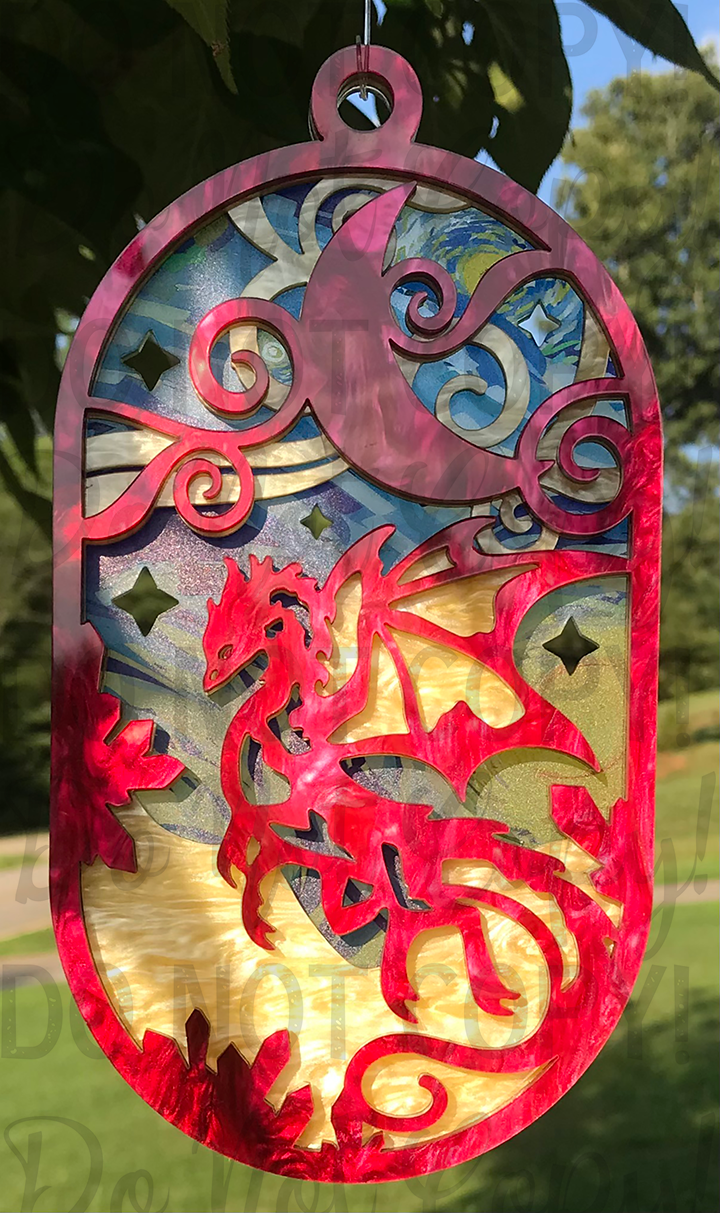 Suncatcher:  Dragon - Red Pearl over Yellow Pearl