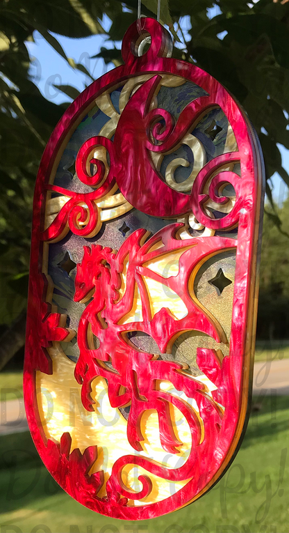 Suncatcher:  Dragon - Red Pearl over Yellow Pearl