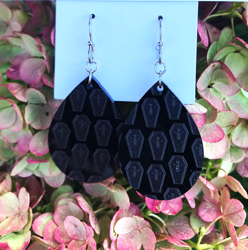 Coffin Earrings:  Black on Black