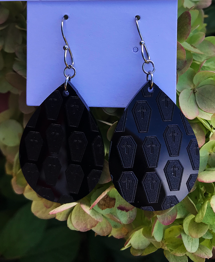 Coffin Earrings:  Black on Black